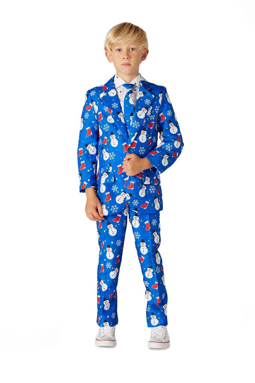 Blue White Snowman Boy Child Christmas Suit Small Christmas