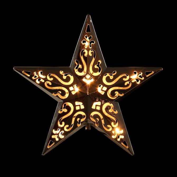 8" Lighted Silver CutOut Design Star Christmas Tree Topper Clear