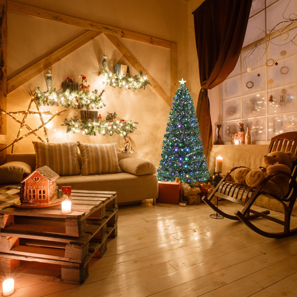 Costway 5Ft Fiber Optic Artificial Christmas Tree w/175 LED Lights and