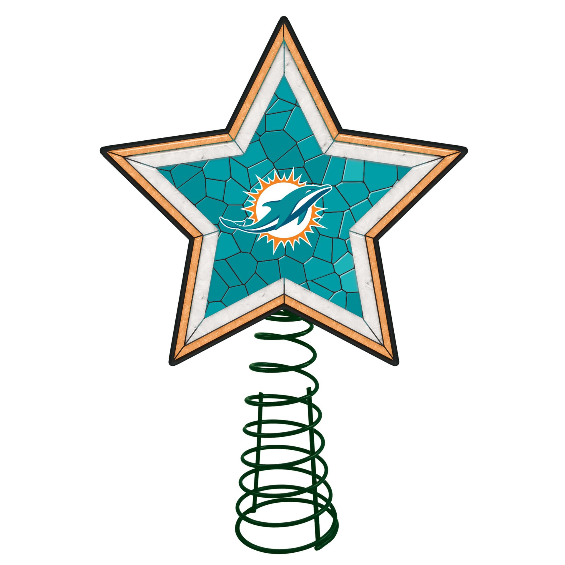 10" Lighted Aqua Green & White Star NFL Miami Dolphins Christmas Tree