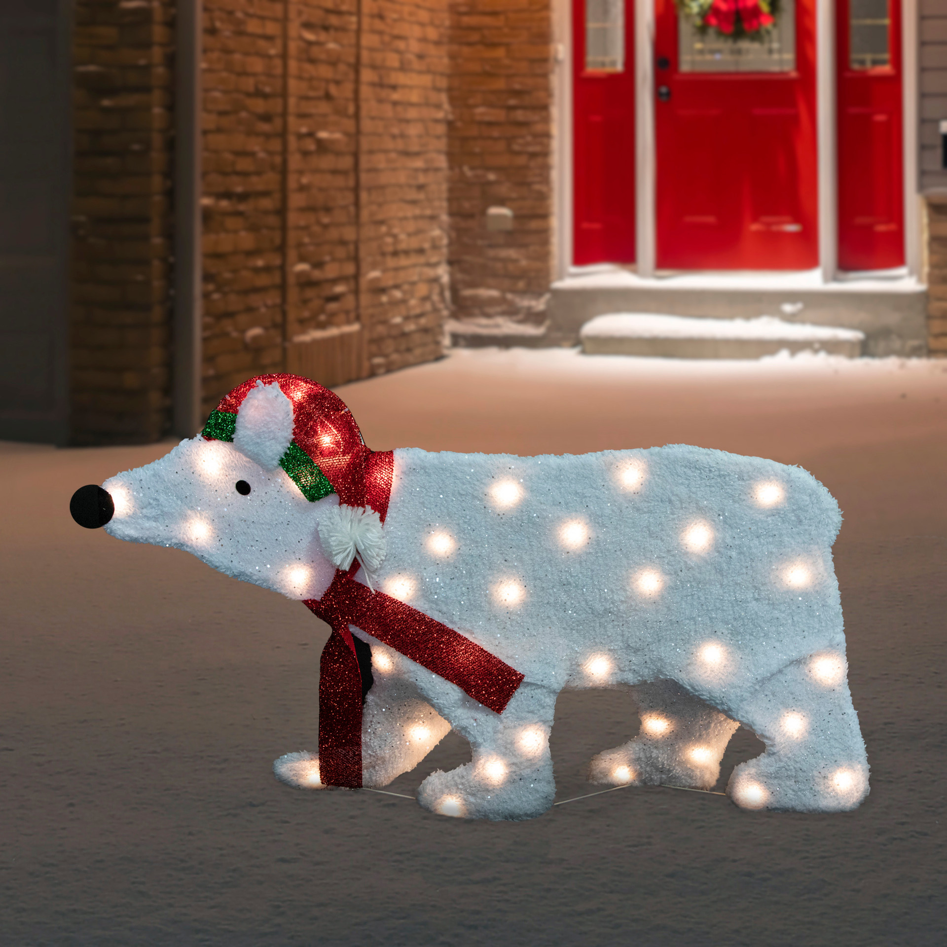Lighted 2D Glittered Polar Bear Outdoor Christmas Decoration - 18.5