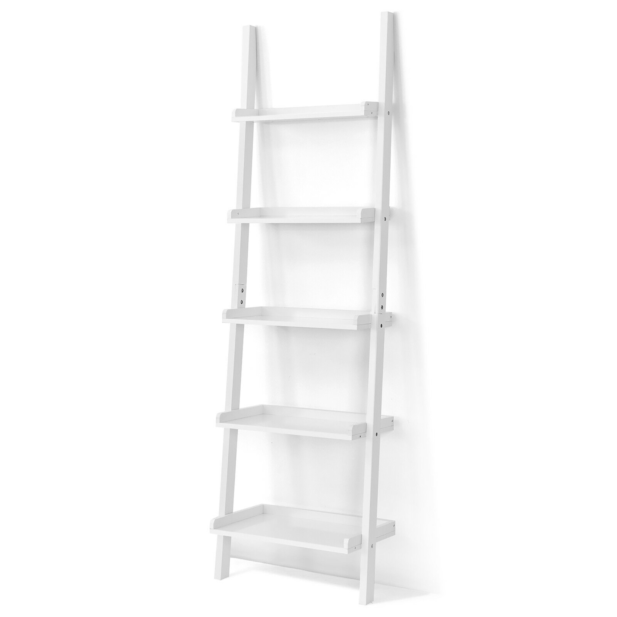 Costway Versatile White 5Tier Bookshelf Shelf Ladder Bookcase Storage