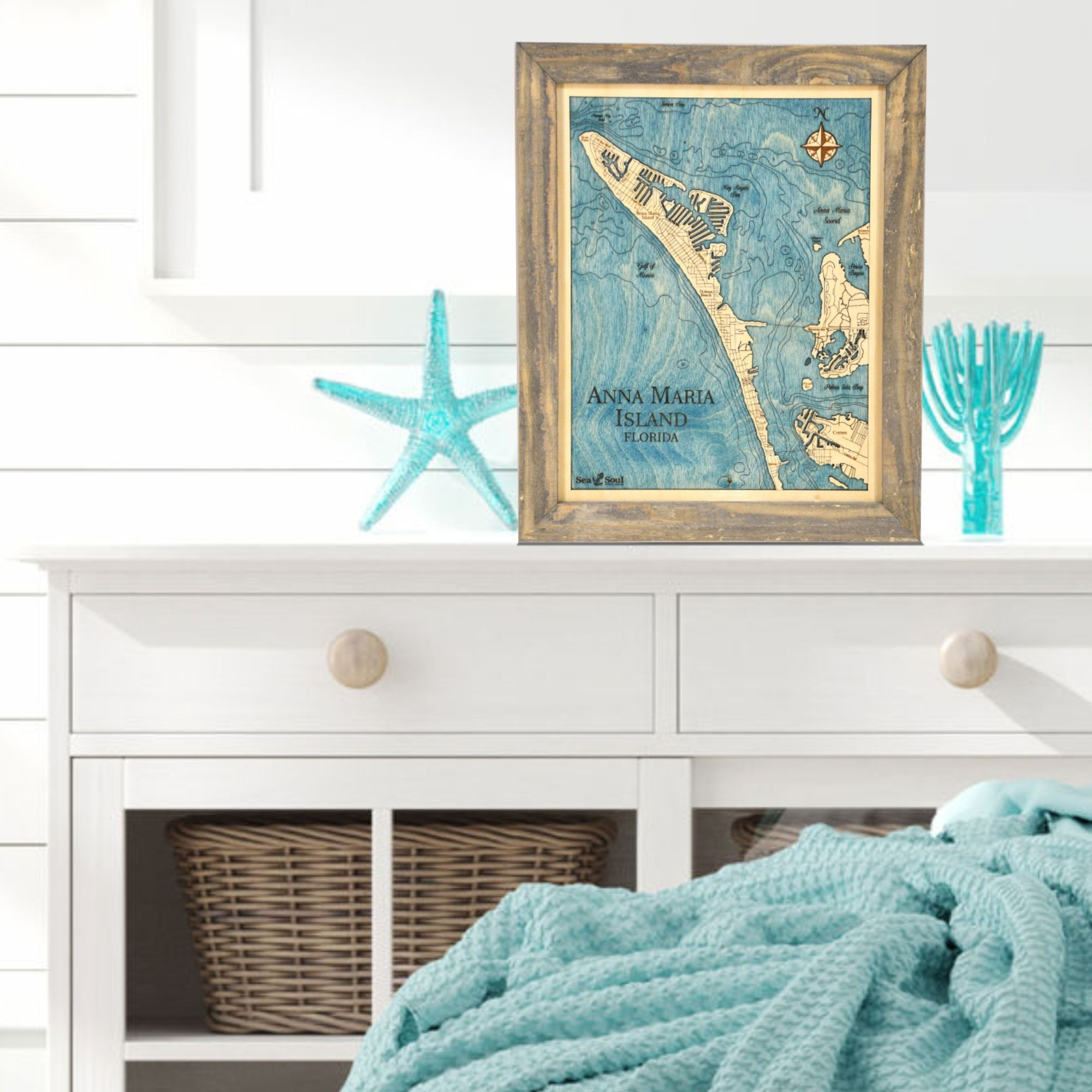 Blue & Brown Sea & Soul Anna Maria Island Nautical Chart Wall Art 16" x