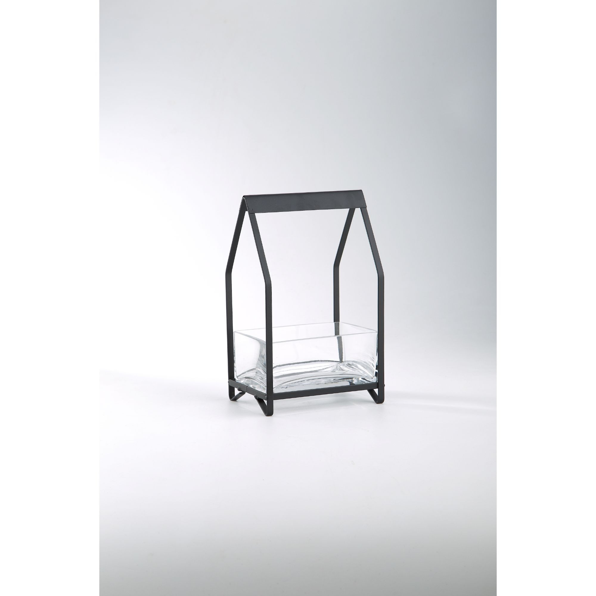 10" Clear & Black Handblown Glass Pillar Candle Holder Christmas