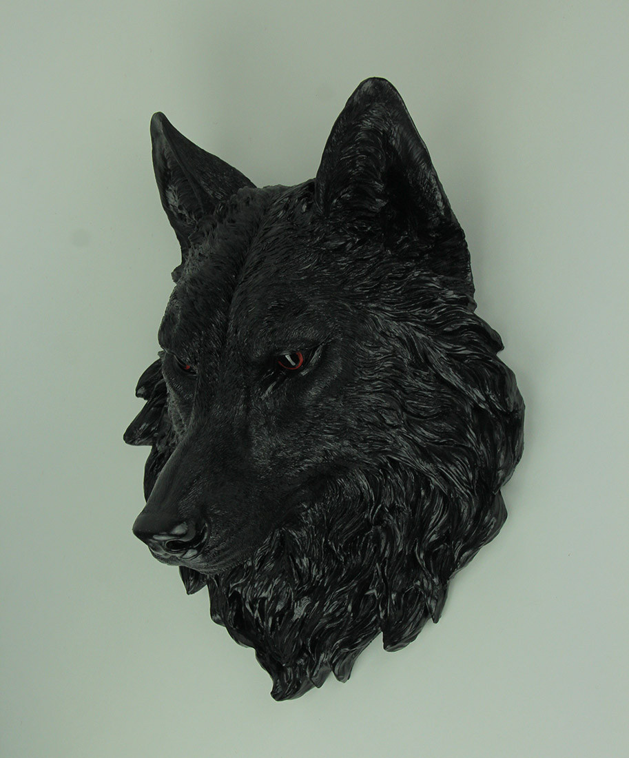 Lucian Black Wolf Head Mount Wall Statue Bust 16 Inch