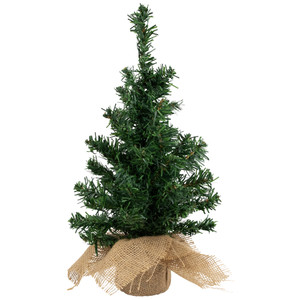 18" Two-Tone Mixed Green Pine Artificial Christmas Tree with Burlap Base, Unlit