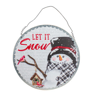 13.5" Snowman with Cardinals Let it Snow Christmas Wall Sign