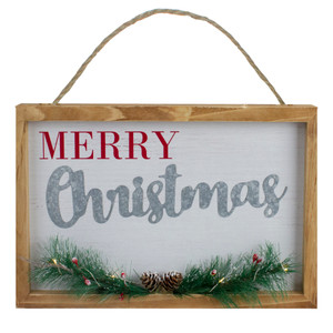 12" LED Lighted 'Merry Christmas' Framed Wall Sign with Pine