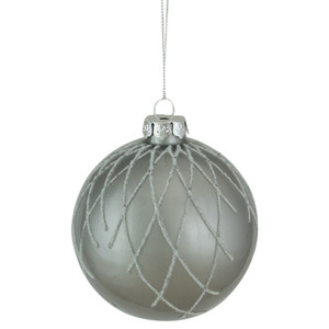 4" Gray Diamond Pattern Christmas Ball Glass Ornament