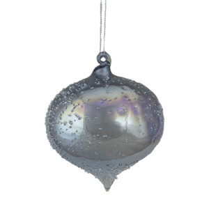 4.5-Inch Silver Iridescent Glass Onion Christmas Ornament
