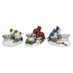 Christmas Bird Couples Tealight Candle Holders Decoration - 5.75" -Set of 3