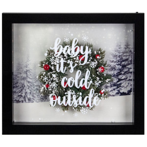 LED Lighted Framed 3D "Baby It's Cold Outside" Christmas Wall Art - 14" - Black