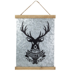 16” Merry Christmas Reindeer Galvanized Sheet Metal Hanging Wall Sign
