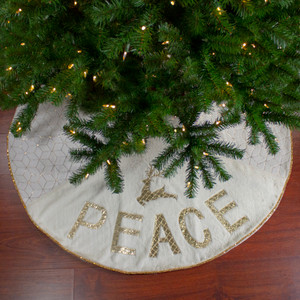 48" Cream and Gold Peace and Reindeer Christmas Tree Skirt