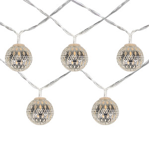 Battery Operated Metal Ball Christmas Lights - Warm White LED - 6.25' Clear Wire - 10ct