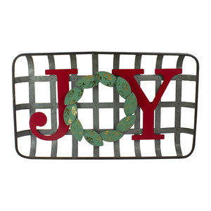 24" Red and Green "JOY" Rustic Tobacco Basket Christmas Wall Decor