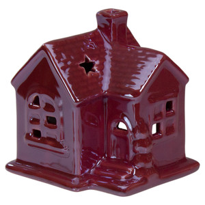 Ceramic House with Star Cutouts Christmas Decoration - 4"