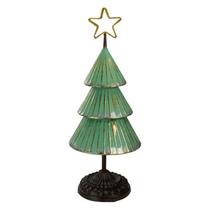 Rustic Christmas Tree with Cutout Star Topper - 17" - Green and Gold Finish