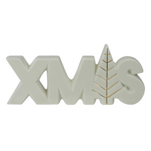 Lettered "XMAS" Tree Ceramic Christmas Sign - 8" - White and Gold
