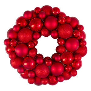 Red Hot 3-Finish Shatterproof Ball Christmas Wreath - 13-Inch, Unlit