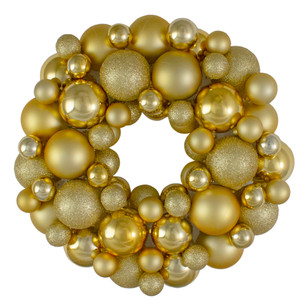Vegas Gold 3-Finish Shatterproof Ball Christmas Wreath, 13-Inch