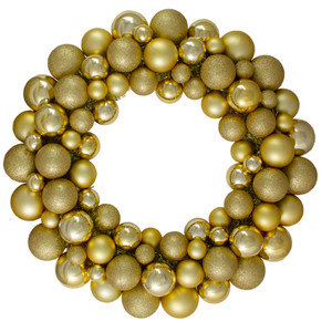 Vegas Gold 3-Finish Shatterproof Ball Christmas Wreath - 24-Inch, Unlit
