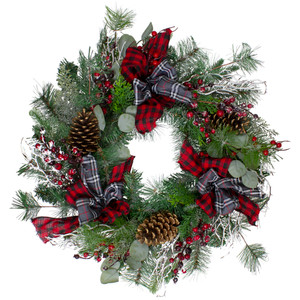 Dual Plaid and Berries Artificial Christmas Wreath - 24" - Unlit