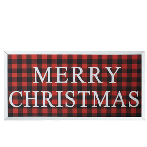 24” Red and Black Buffalo Plaid Merry Christmas Wooden Hanging Wall Sign