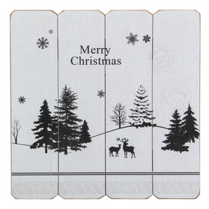 16” White Merry Christmas Post Card Winter Scene Wooden Wall Sign