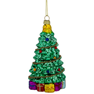 5" Shiny Green Decorated Christmas Tree Hanging Glass Ornament