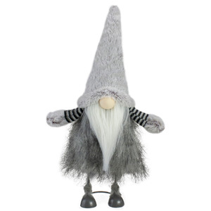 Bouncing Gnome with Shaggy Beard Christmas Figure - 17" - Gray and Black