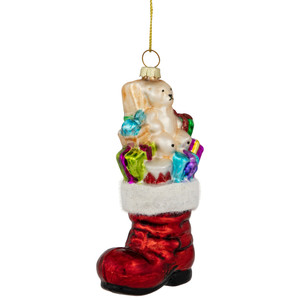 4.5" Shiny Red Present Filled Stocking Hanging Glass Christmas Ornament