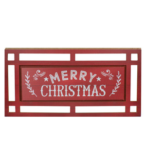 Carved "Merry Christmas " Wooden Rectangular Wall Sign - 24” - Red and White