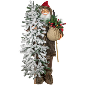 48" Santa Claus with Artificial Flocked Alpine Tree Christmas Figure
