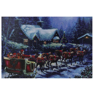 LED Lighted Santa Claus in Sleigh Christmas Canvas Wall Art 15.75" x 23.5"