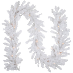 Pre-lit Snow White Artificial Christmas Garland - 9' x 12" - Clear Lights