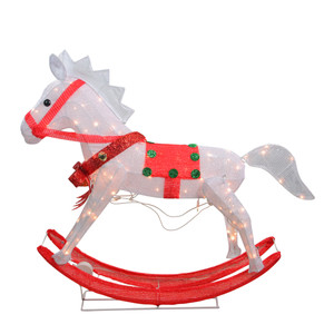 Lighted Rocking Horse Outdoor Christmas Decoration - 36" - White and Red