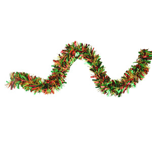 12' x 4" Metallic Gold, Red and Green Wide Cut Tinsel Christmas Garland - Unlit