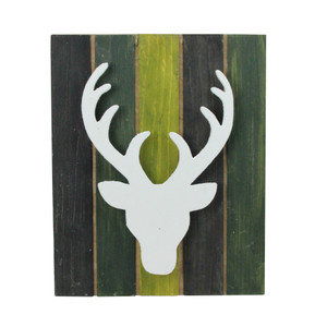 Deer Head on Forest Inspired Pallet Frame Christmas Wall Hanging - 13" - Green