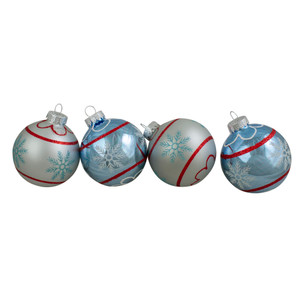 4ct Silver and Blue Snowflake Glass Ball Christmas Ornament 2.75" (70mm)