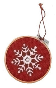 4.5" Red and White Snowflake in Hoop Loom Christmas Ornament