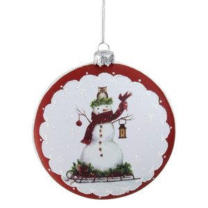 4" White and Red Snowman on Sled Christmas Ornament