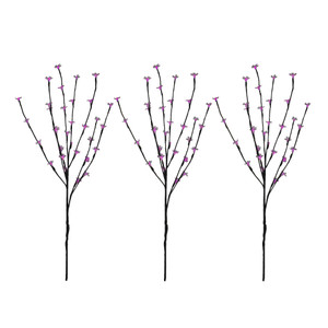 Set of 3 Pre-Lit Cherry Blossom Artificial Tree Branches, 72 Pink LED Lights