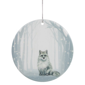 4" Silvery Blue Arctic Fox Porcelain Disc Christmas Ornament