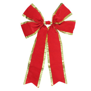 24" x 38" Red 4-Loop Velveteen Christmas Bow with Gold Trim