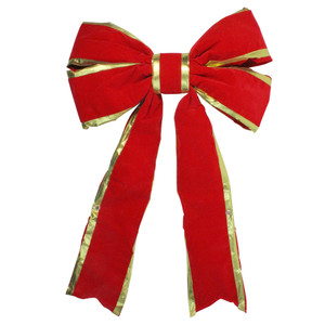 Giant 3D 4-Loop Velveteen Commercial Christmas Bow with Trim - 25" x 37" - Red and Gold
