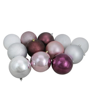 32ct Pink and Silver Shatterproof 3-Finish Christmas Ball Ornaments 3.25" (80mm)