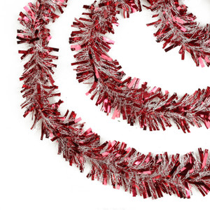 Wide Cut Snowblush Tinsel Commercial Christmas Garland - 50' x 4" - Red and White - Unlit
