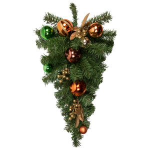 Pine Foliage with Ornaments Artificial Christmas Teardrop Swag - 30" - Unlit