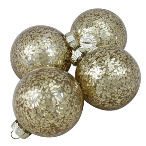 4ct Clear and Gold Shiny Seeds Glass Christmas Ball Ornaments 4" (101.5mm)